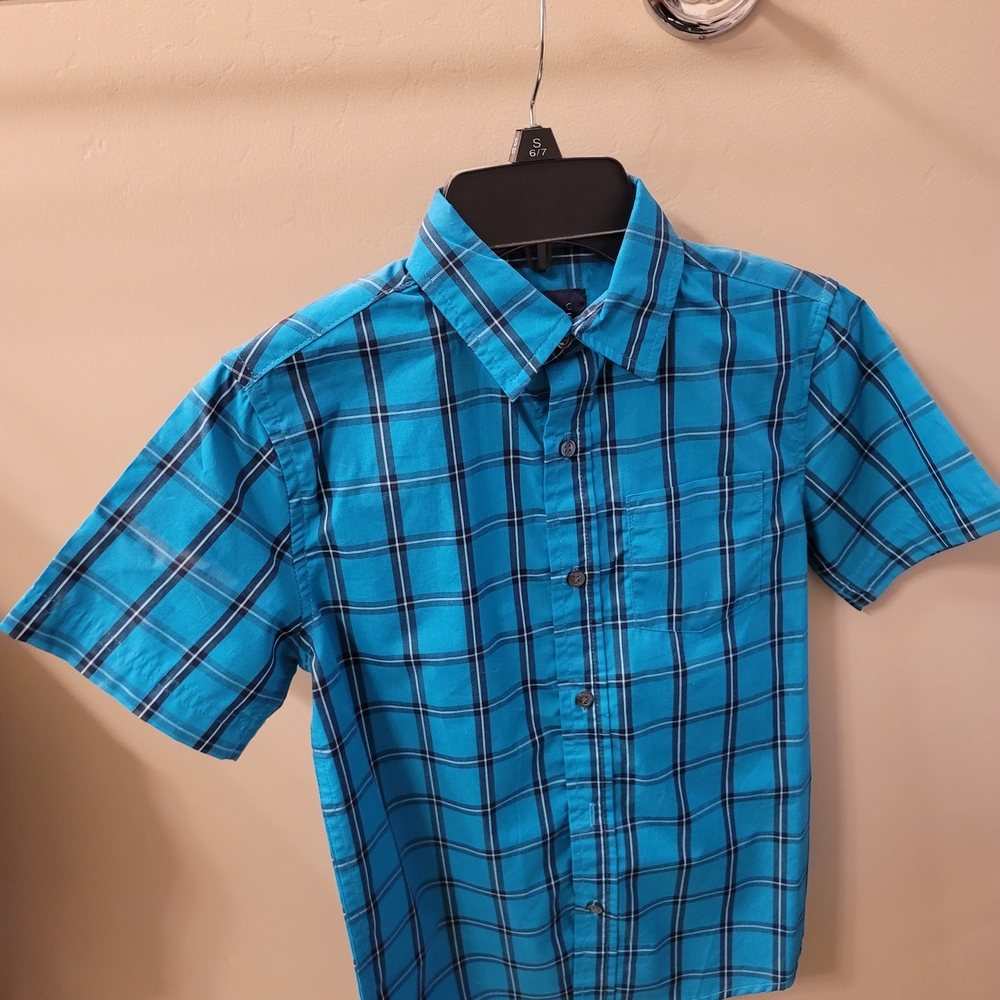 Basic Editions Teal and Black Plaid Shirt
